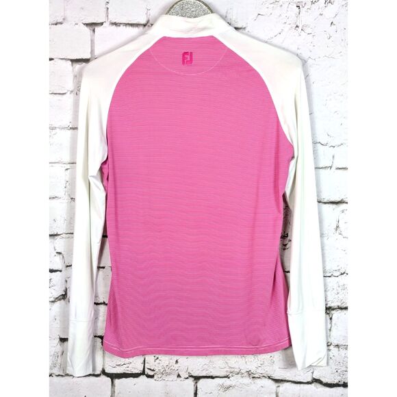 FJ FOOTJOY Women's 1/4 Zip Pullover Golf Shirt Pink White Striped UV Medium - Picture 5 of 9